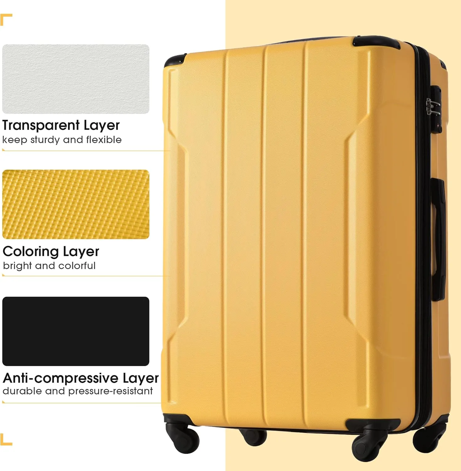 Merax Suitcases With Wheels Hardside Luggage Sets 3 Piece, Expandable And Lightweight, Travel Suitcases For Woman And Man (Yellow)