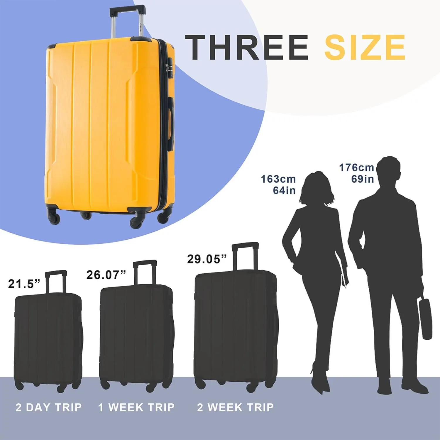 Merax Suitcases With Wheels Hardside Luggage Sets 3 Piece, Expandable And Lightweight, Travel Suitcases For Woman And Man (Yellow)