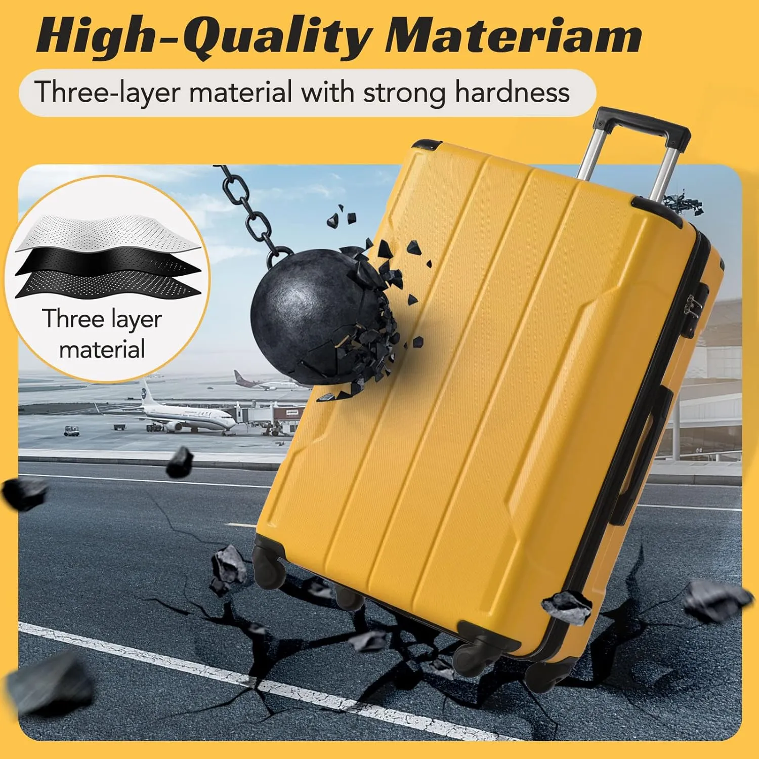 Merax Suitcases With Wheels Hardside Luggage Sets 3 Piece, Expandable And Lightweight, Travel Suitcases For Woman And Man (Yellow)