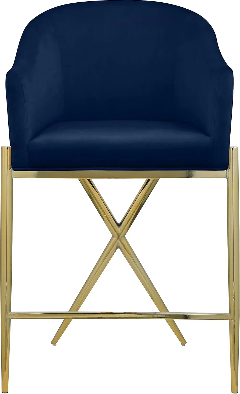 Meridian Furniture 867Navy-C Xavier Collection Velvet Upholstered Counter Stool with Sturdy Gold Metal Legs, Navy, 23.5" W x 22.5" D x 38" H