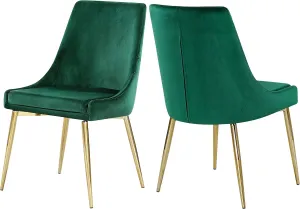 Meridian Furniture Karina Collection Modern | Contemporary Velvet Upholstered Dining Chair with Sturdy Metal Legs, Set of 2, 19.5" W x 21.5" D x 33.5" H, Green