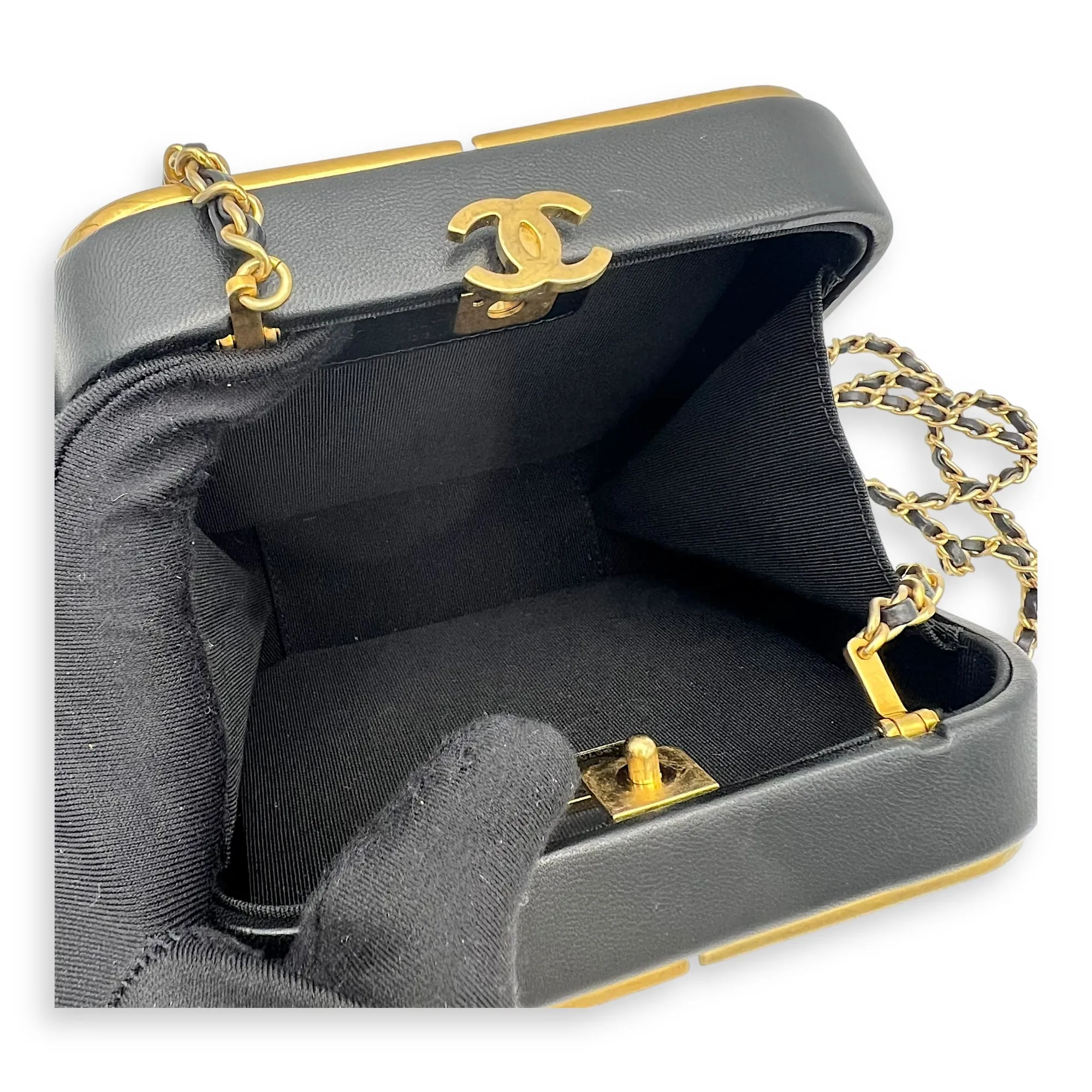 METAL Crossbody Bag Black in Lambskin, Gold hardware