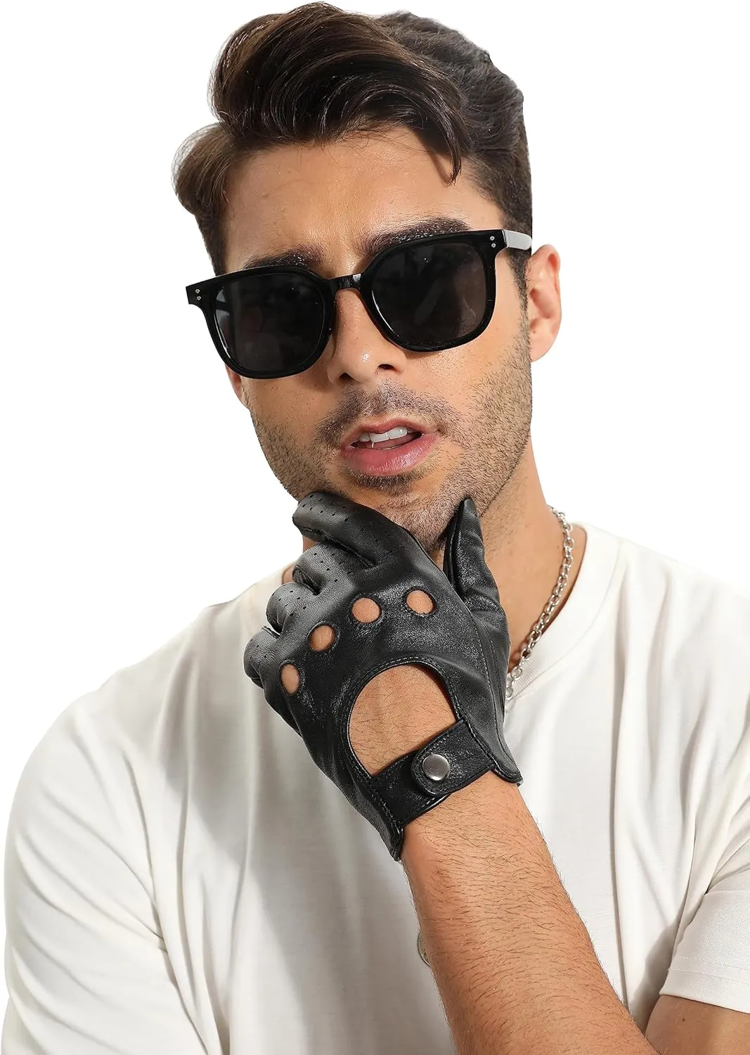 MGGMOKAY Mens Touchscreen Unlined Leather Driving Gloves