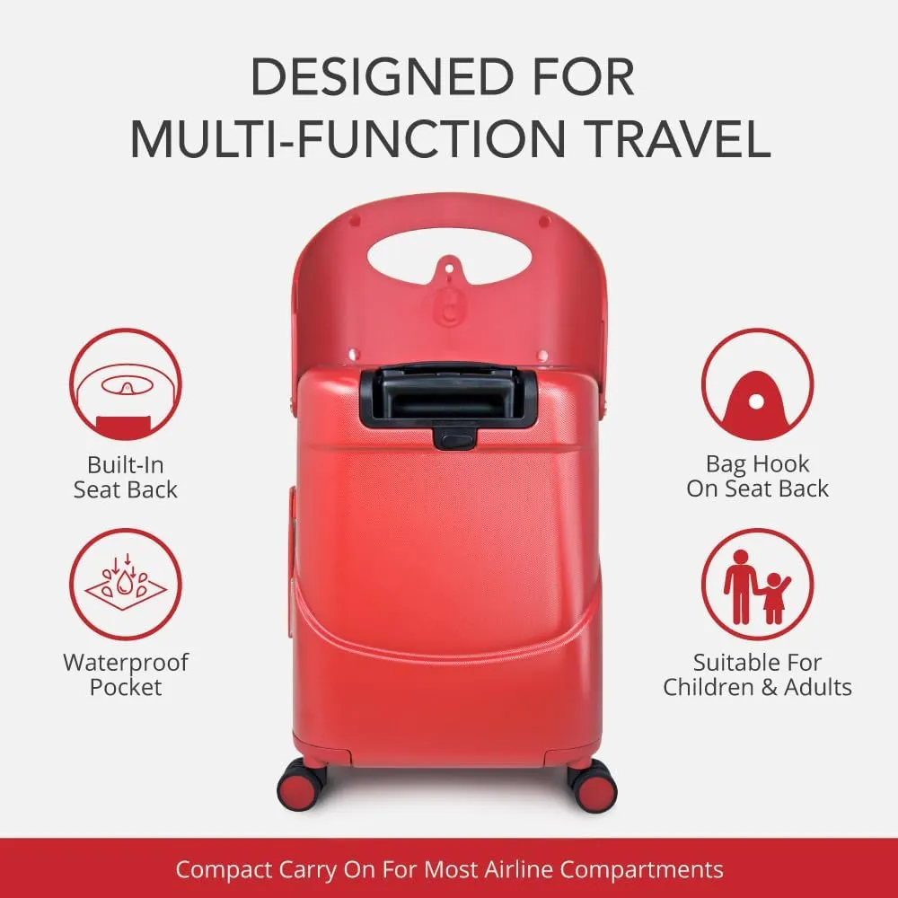 MiaMily 4-Wheel Carry On Luggage with Seat for Kids with Seat Belt, Waterproof Pocket, Adjustable Handle, and Hard Body with 43 Liter Capacity, Maroon Red