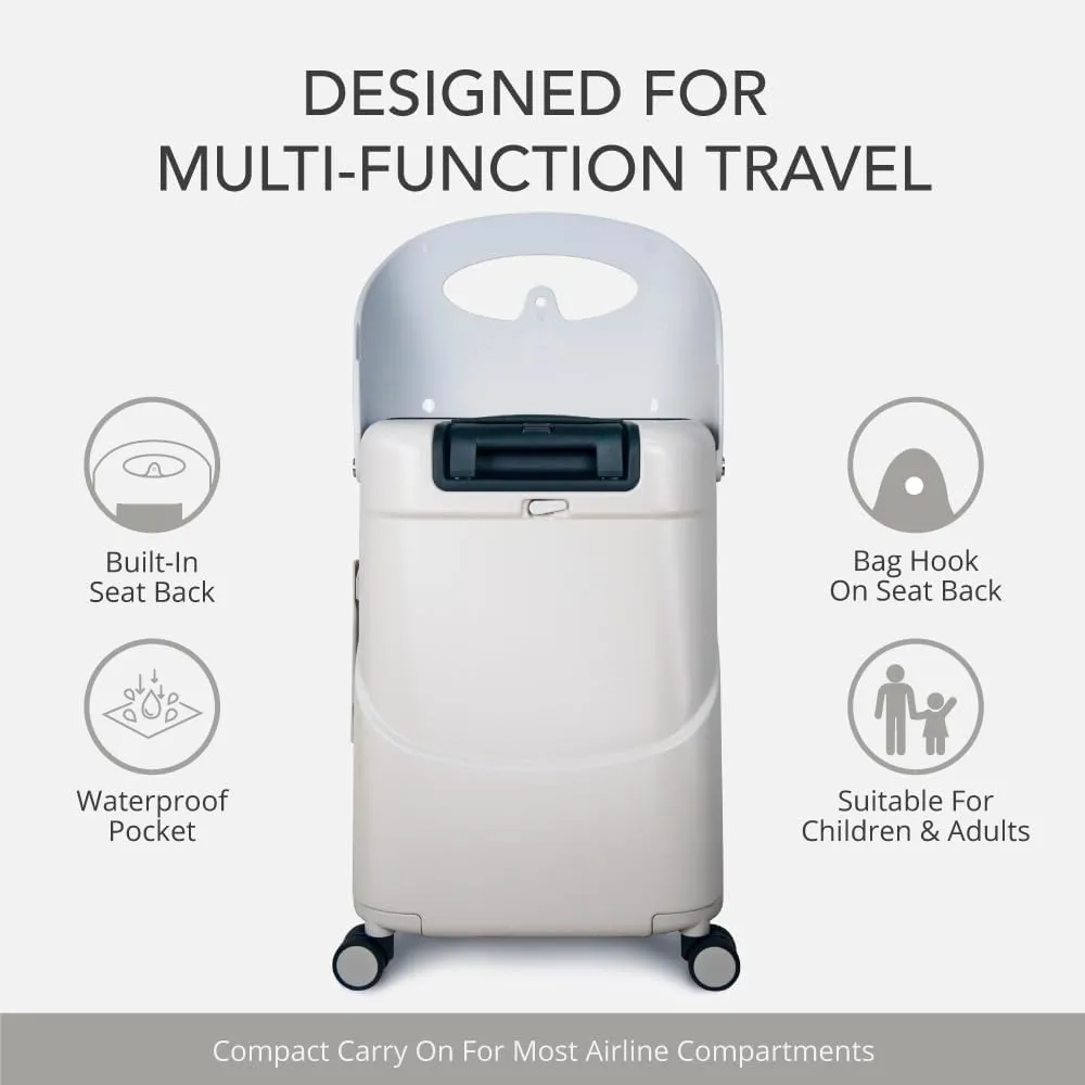 MiaMily 4-Wheel Carry On Luggage with Seat for Kids with Seat Belt, Waterproof Pocket, Adjustable Handle, and Hard Body with 43 Liter Capacity, Mist Gray