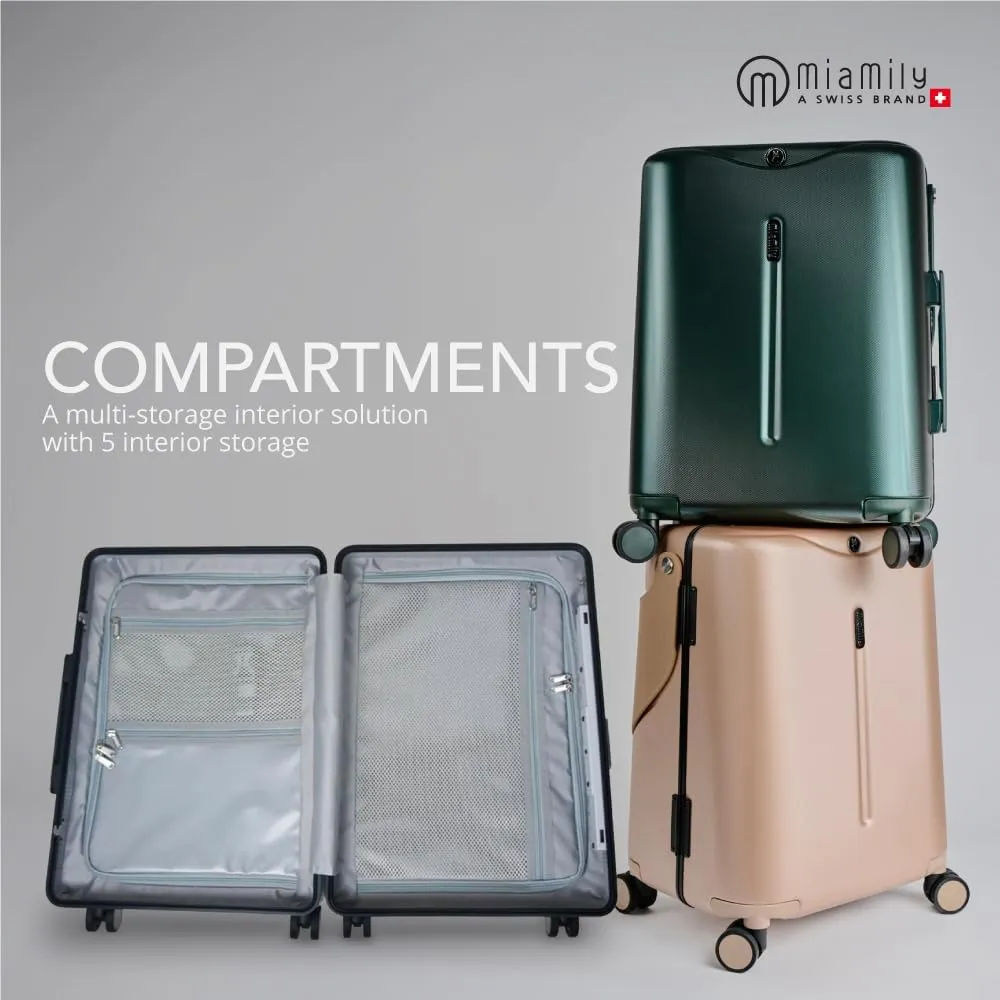 MiaMily 4-Wheel Carry On Luggage with Seat for Kids with Seat Belt, Waterproof Pocket, Adjustable Handle, and Hard Body with 43 Liter Capacity, Mist Gray