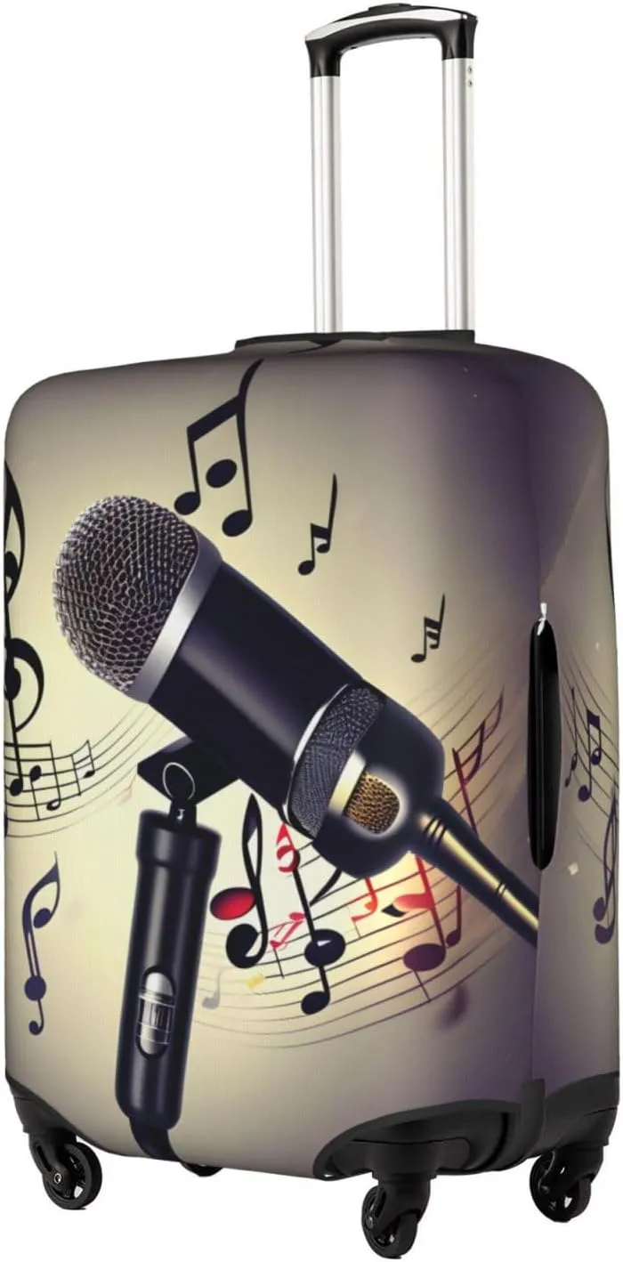 Microphone With Music Note Travel Luggage Cover Suitcase Protector Fits 18-22 Inch Luggage,Anti Scratch Dirt Covers