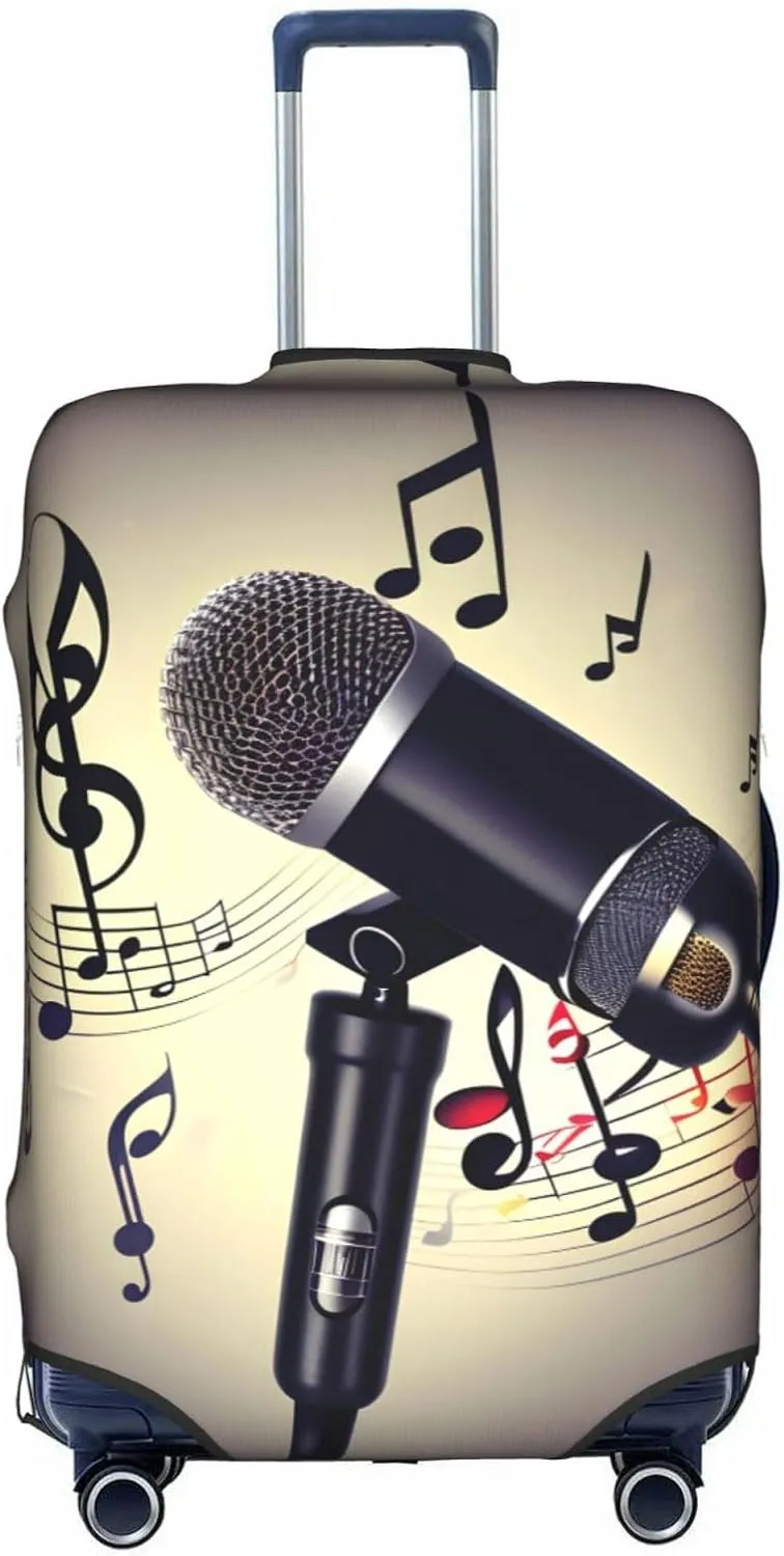 Microphone With Music Note Travel Luggage Cover Suitcase Protector Fits 18-22 Inch Luggage,Anti Scratch Dirt Covers