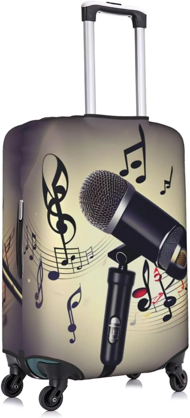 Microphone With Music Note Travel Luggage Cover Suitcase Protector Fits 18-22 Inch Luggage,Anti Scratch Dirt Covers