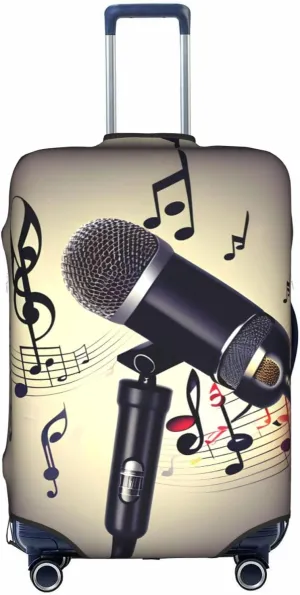 Microphone With Music Note Travel Luggage Cover Suitcase Protector Fits 18-22 Inch Luggage,Anti Scratch Dirt Covers