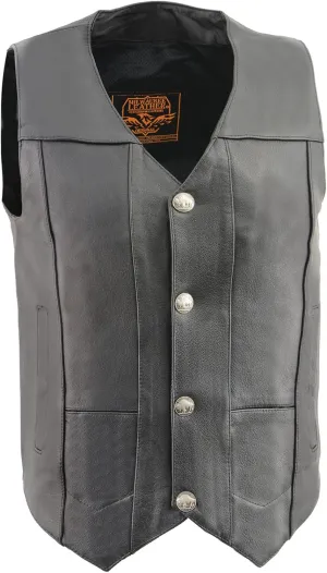 Milwaukee Leather Men's Black Leather Classic V-Neck Motorcycle Rider Vest w/Buffalo Nickel Snaps Closure LKM3700
