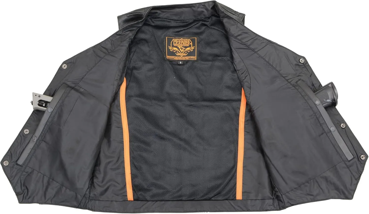 Milwaukee Leather Men's Black Leather Classic V-Neck Motorcycle Rider Vest w/Buffalo Nickel Snaps Closure LKM3700