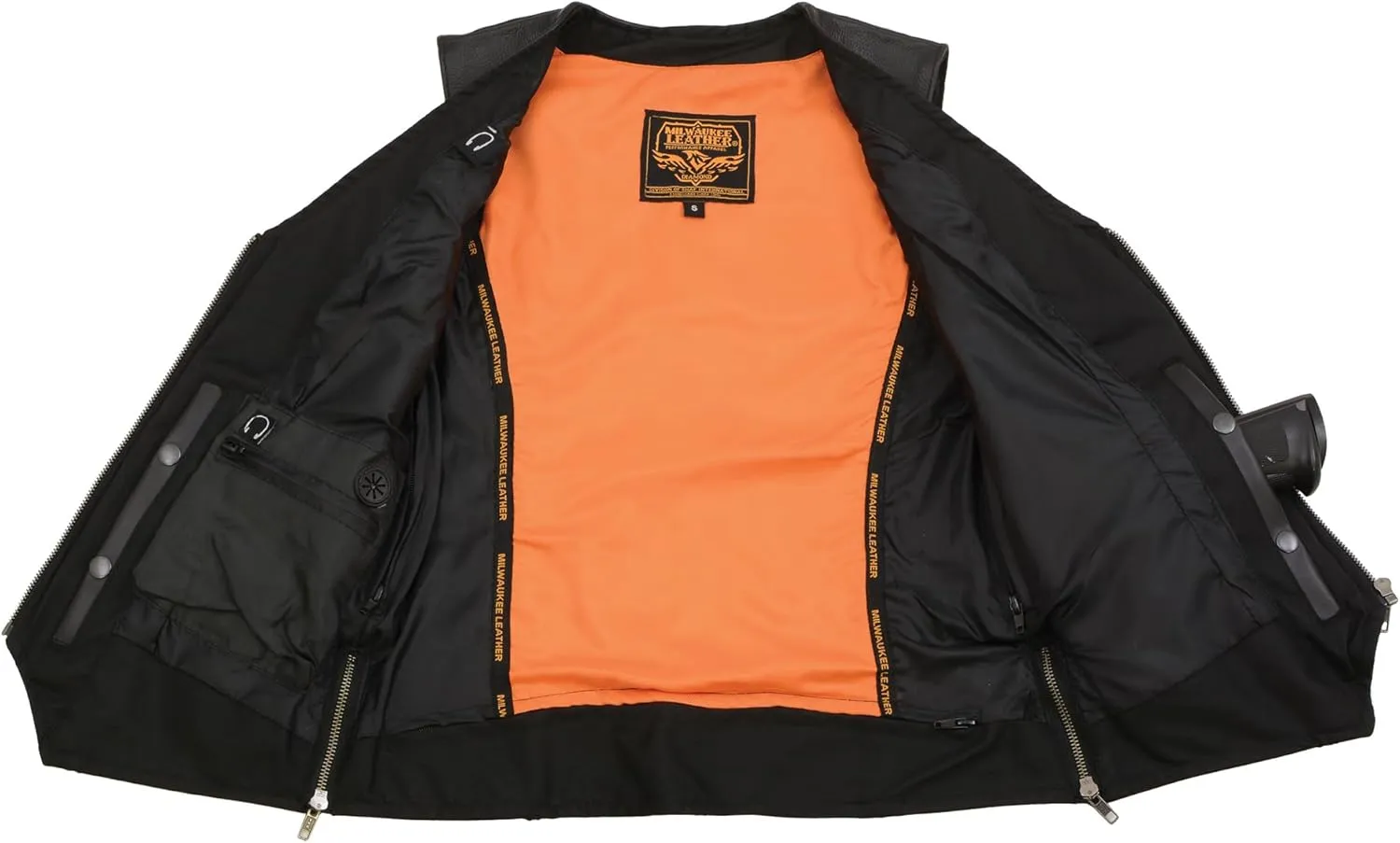 Milwaukee Leather Women's Black Leather Classic V-Neck Motorcycle Rider Vest with Rhinestone Bling Detail MLL4502