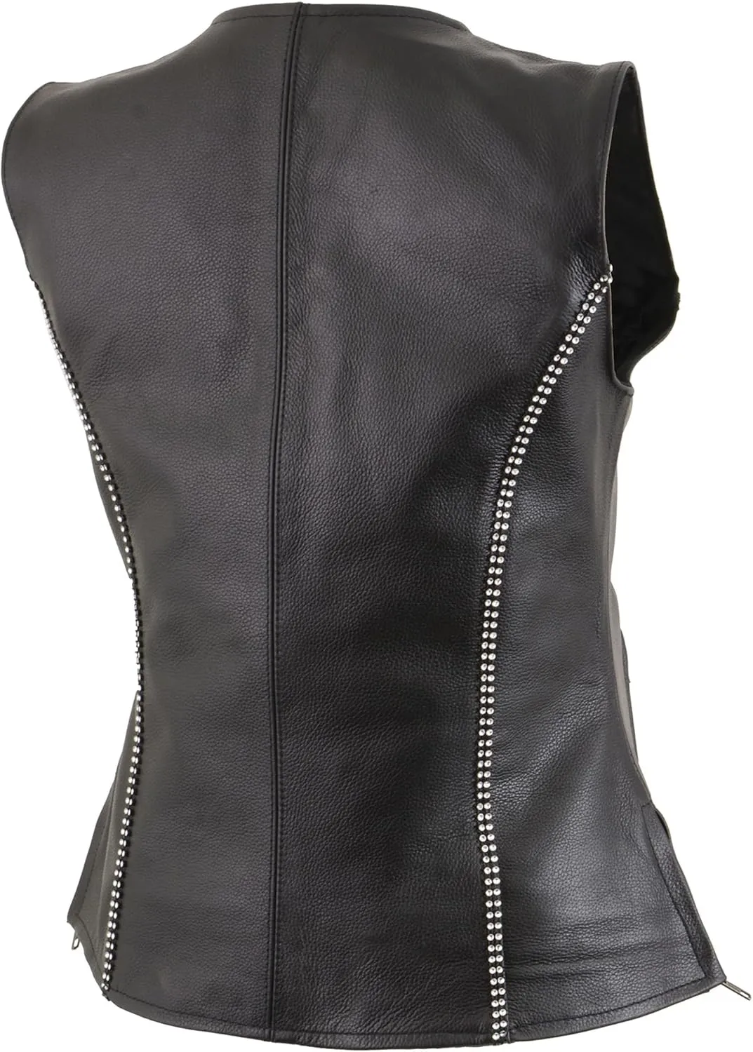 Milwaukee Leather Women's Black Leather Classic V-Neck Motorcycle Rider Vest with Rhinestone Bling Detail MLL4502