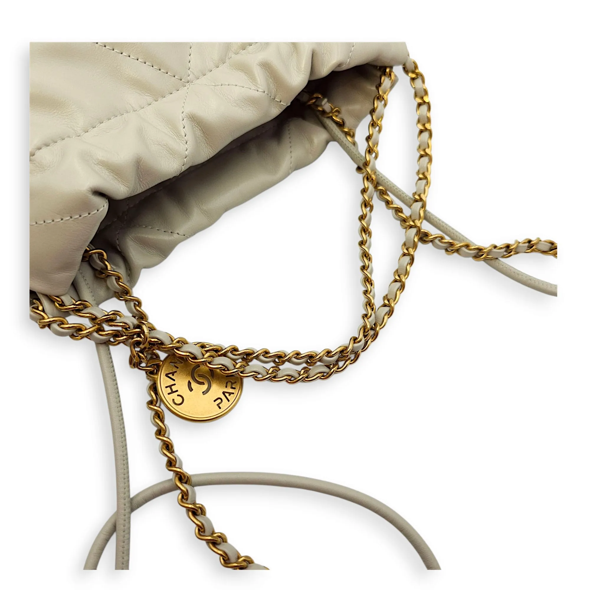Mini 22 Grey Crossbody Bag in Calfskin, Gold hardware