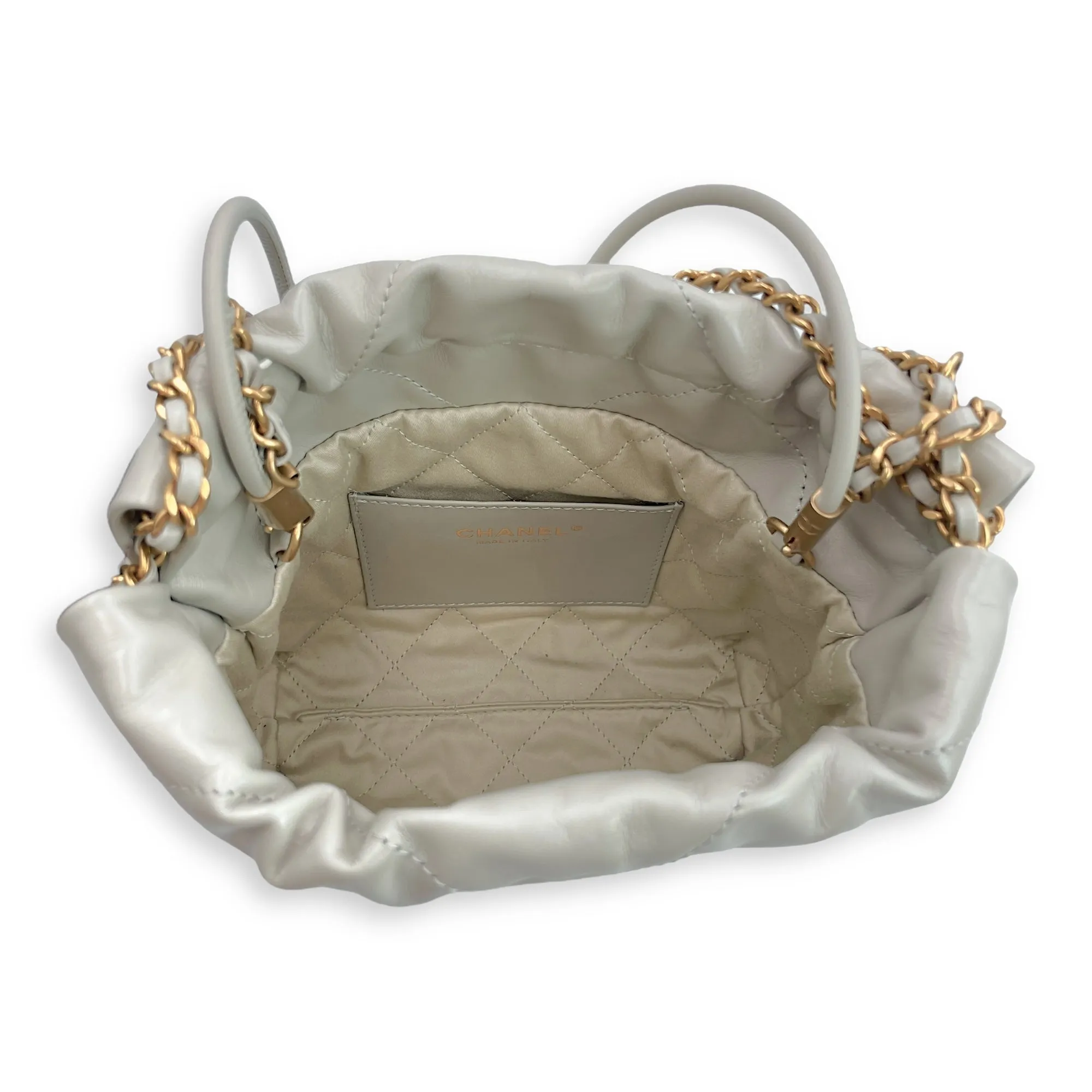 Mini 22 Grey Crossbody Bag in Calfskin, Gold hardware