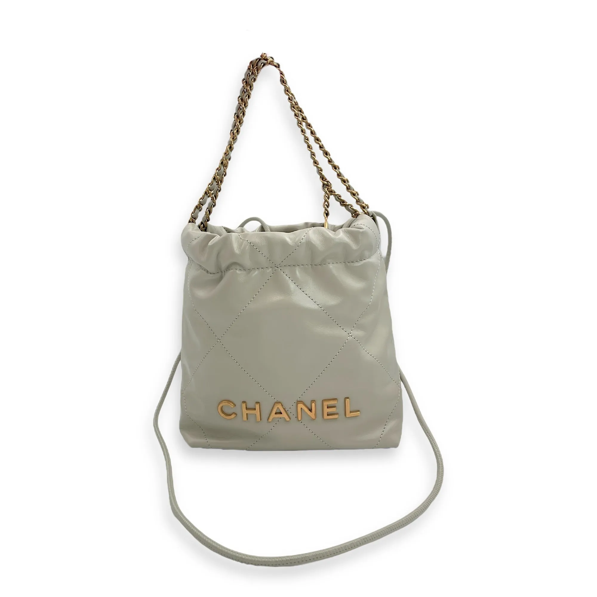 Mini 22 Grey Crossbody Bag in Calfskin, Gold hardware