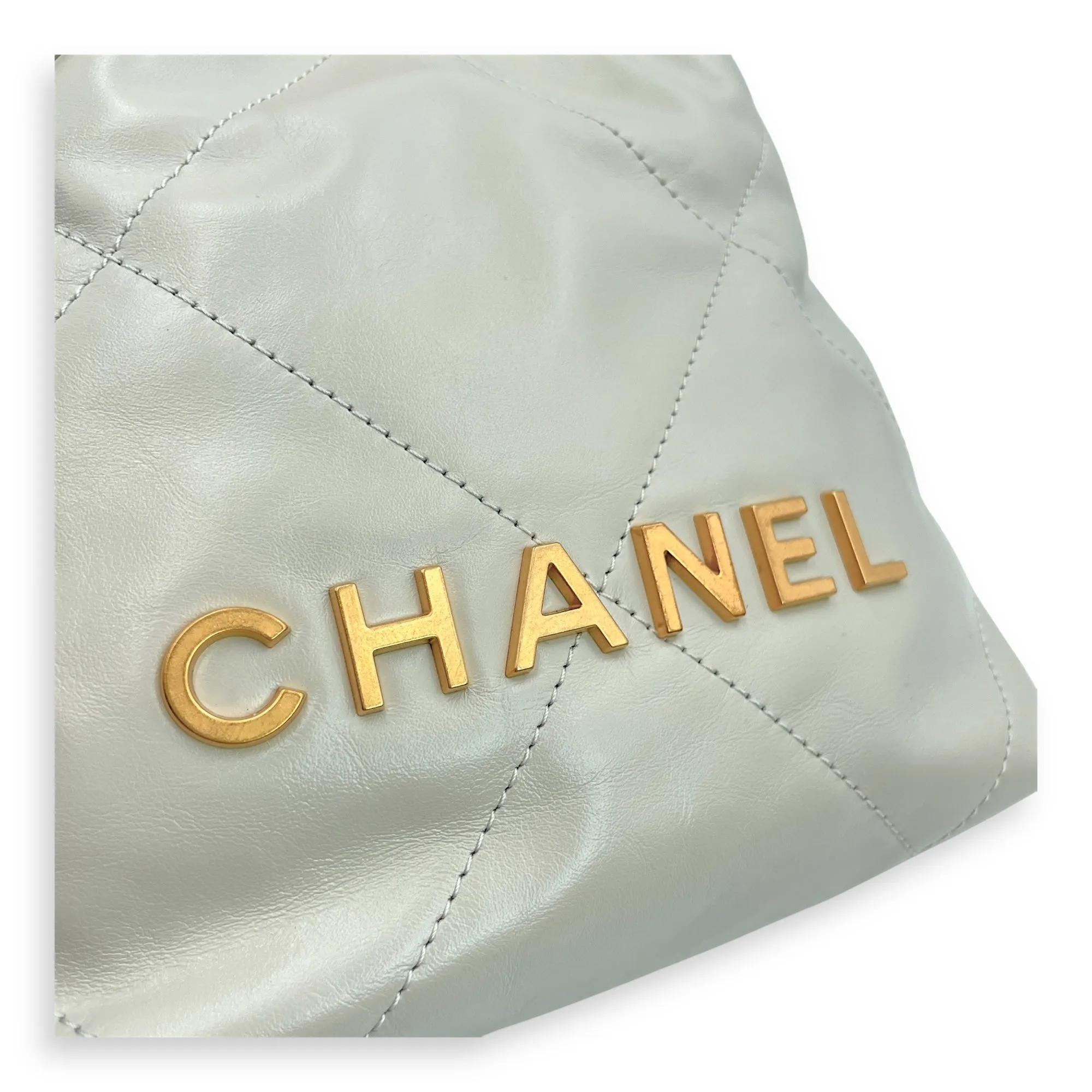 Mini 22 Grey Crossbody Bag in Calfskin, Gold hardware