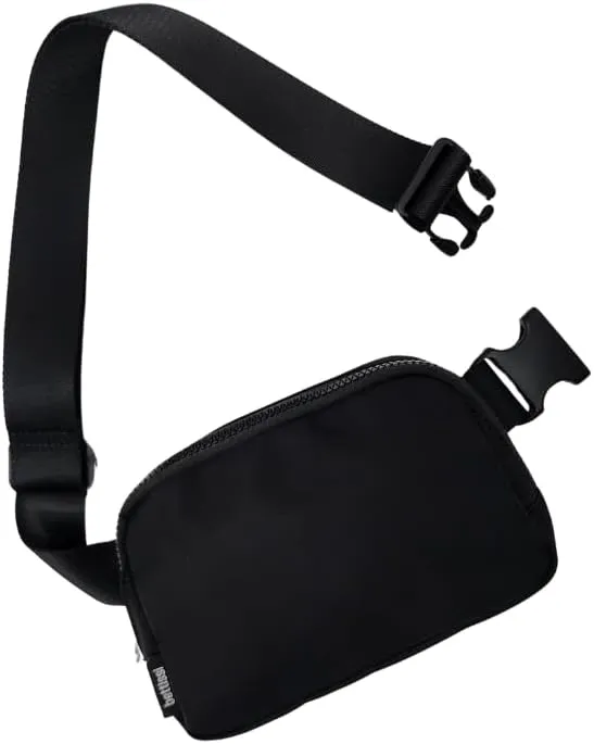 Mini Belt Bag Fanny Pack for Women, Men, Junior, Teens, Unisex Fashion Waist Crossbody Sling Bags, Anti-theft rear pocket, Adjustable Strap, Lightweight Nylon Waterproof (Black)
