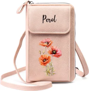 Mini Crossbody Bags for Women Custom Name Small Purse Personalized Birth Flower Womens Crossbody Wallet Cellphone Purse (Pink)