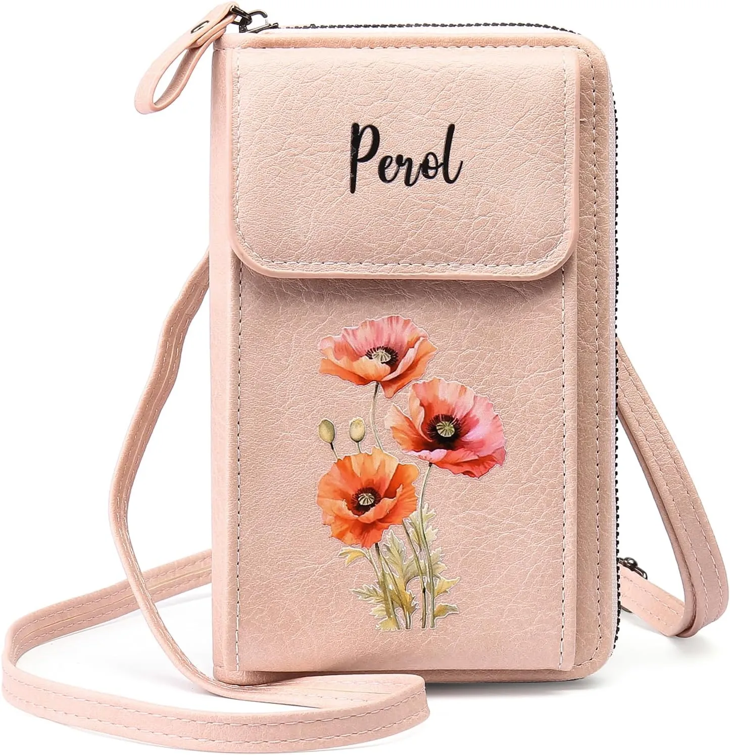 Mini Crossbody Bags for Women Custom Name Small Purse Personalized Birth Flower Womens Crossbody Wallet Cellphone Purse (Pink)
