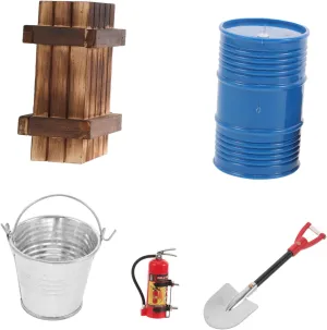 Mini Toy Crawler Car Set 5 Pc Accessory Kit Bucket Shovel Box Drum Extinguisher Crawler Storage