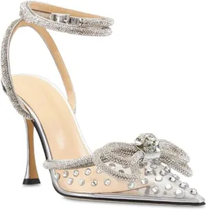 MissHeel Clear Rhinestone Ankle Strap Pumps Heels with Crystal Double Bows 3 inch