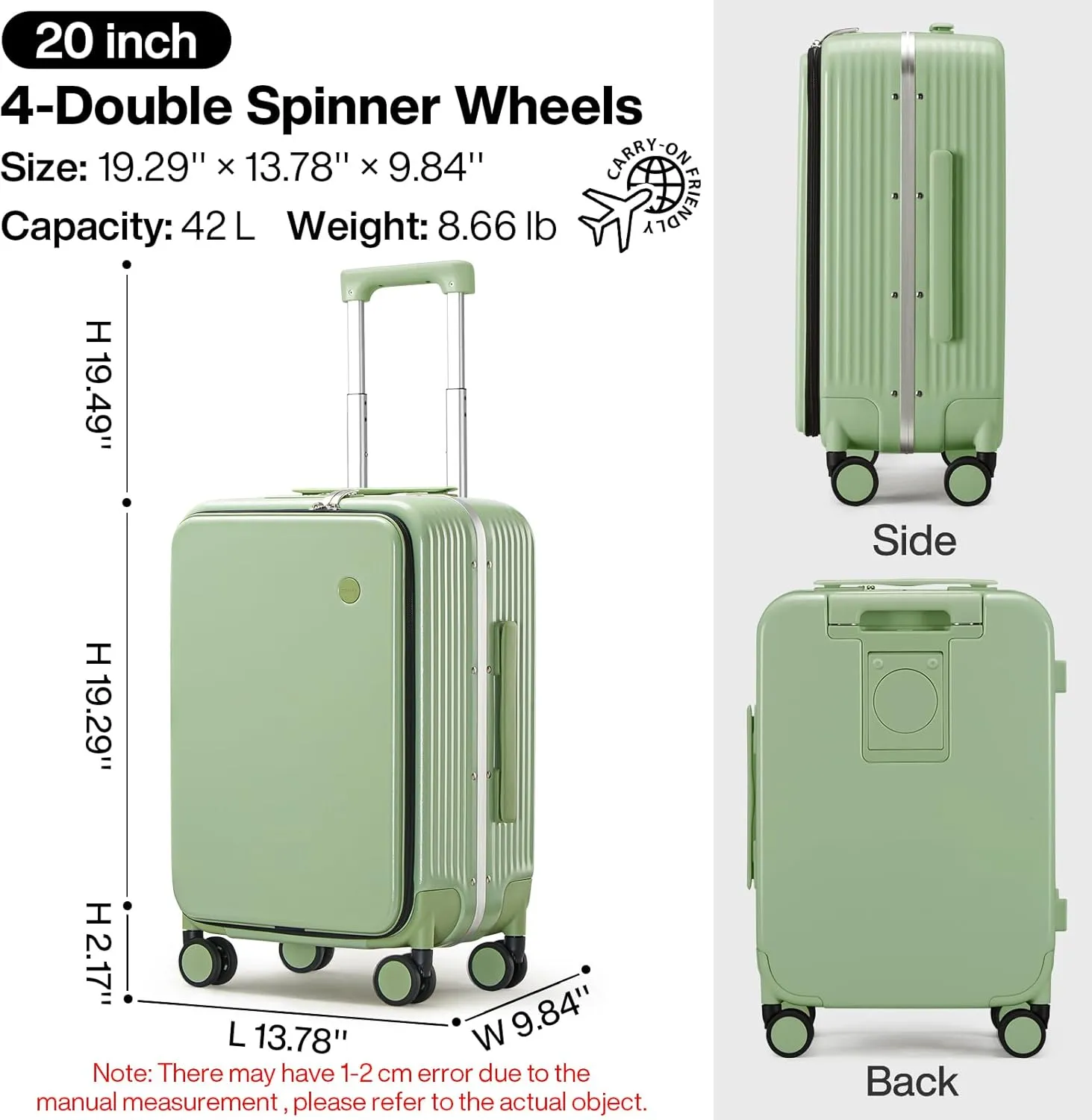 mixi Carry On Luggage with Cup Phone Holder and Charger Hard Shell Suitcases with Spinner Wheels, 20 Inch Avocado Green
