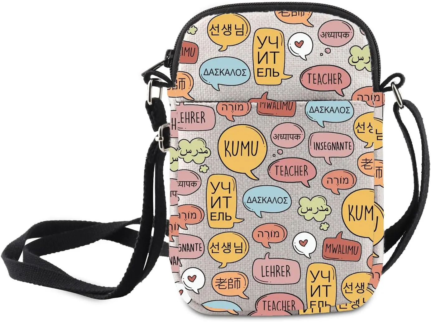 MNIGIU Funny Teacher Different Language Crossbody Bag Multilingual Teacher Gift Education Teacher Small Shoulder Bag