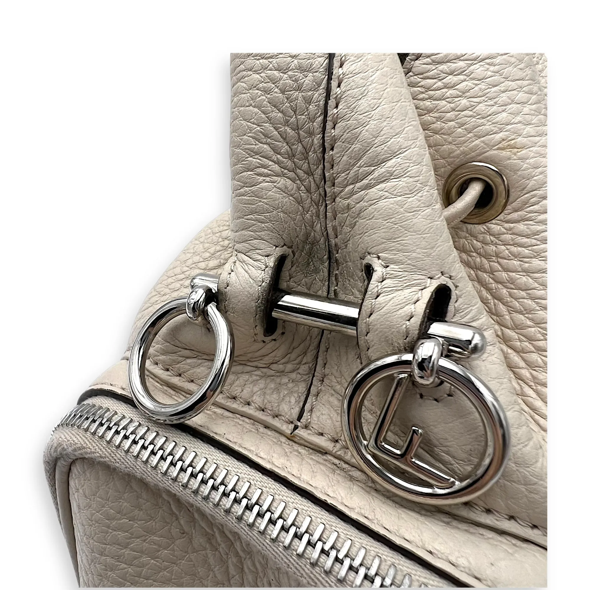 Mon Tresor Beige Bucket Bag in Calfskin, Silver hardware
