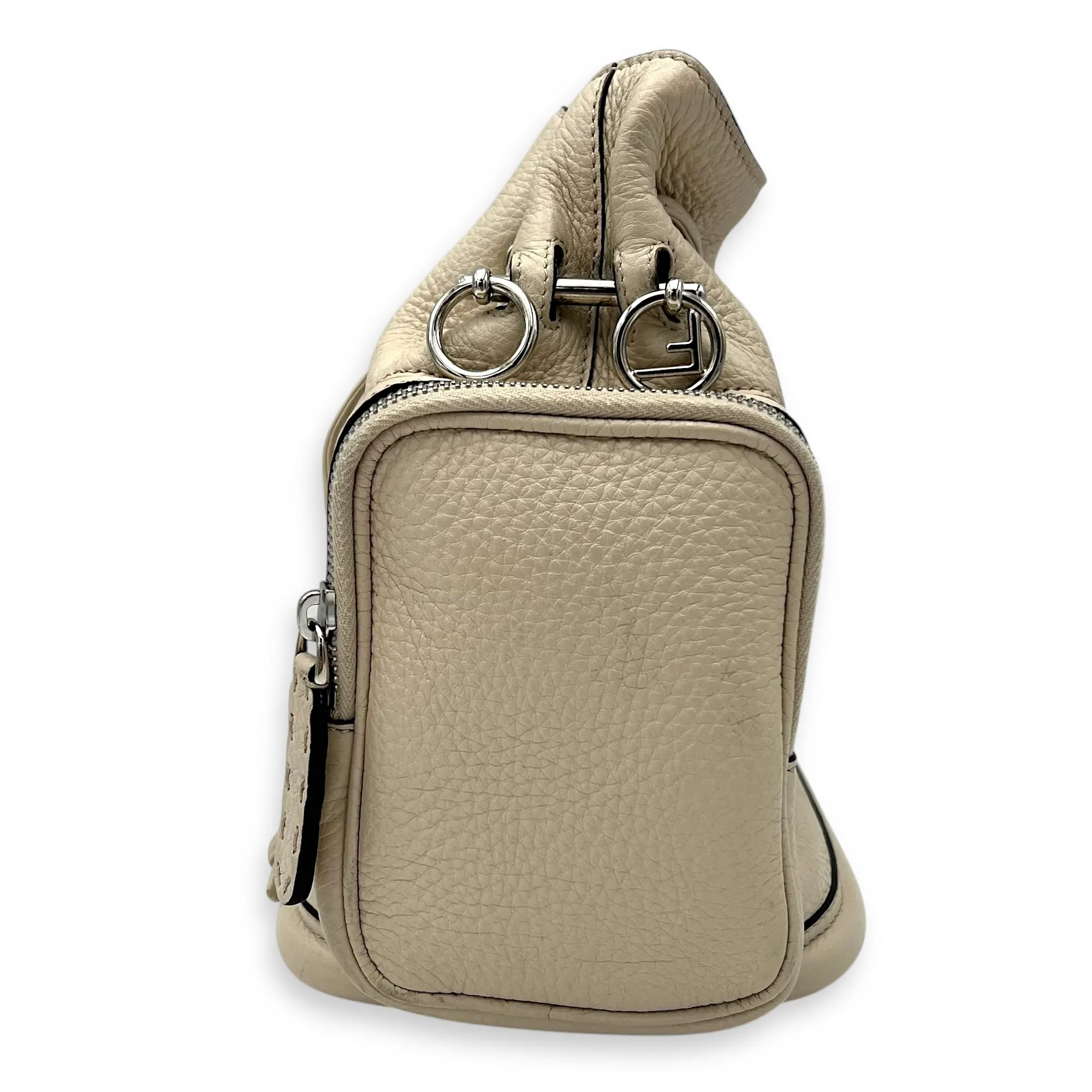 Mon Tresor Beige Bucket Bag in Calfskin, Silver hardware