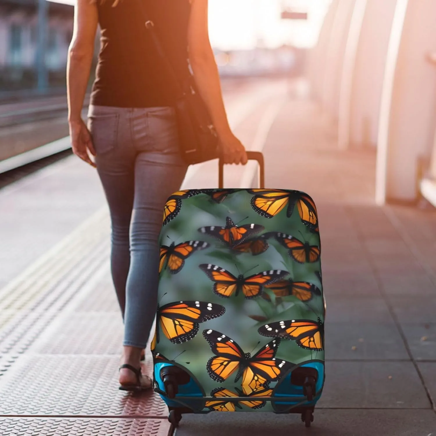 Monarch Butterflies Travel Luggage Cover Suitcase Protector Fits 18-22 Inch Luggage,Anti Scratch Dirt Covers
