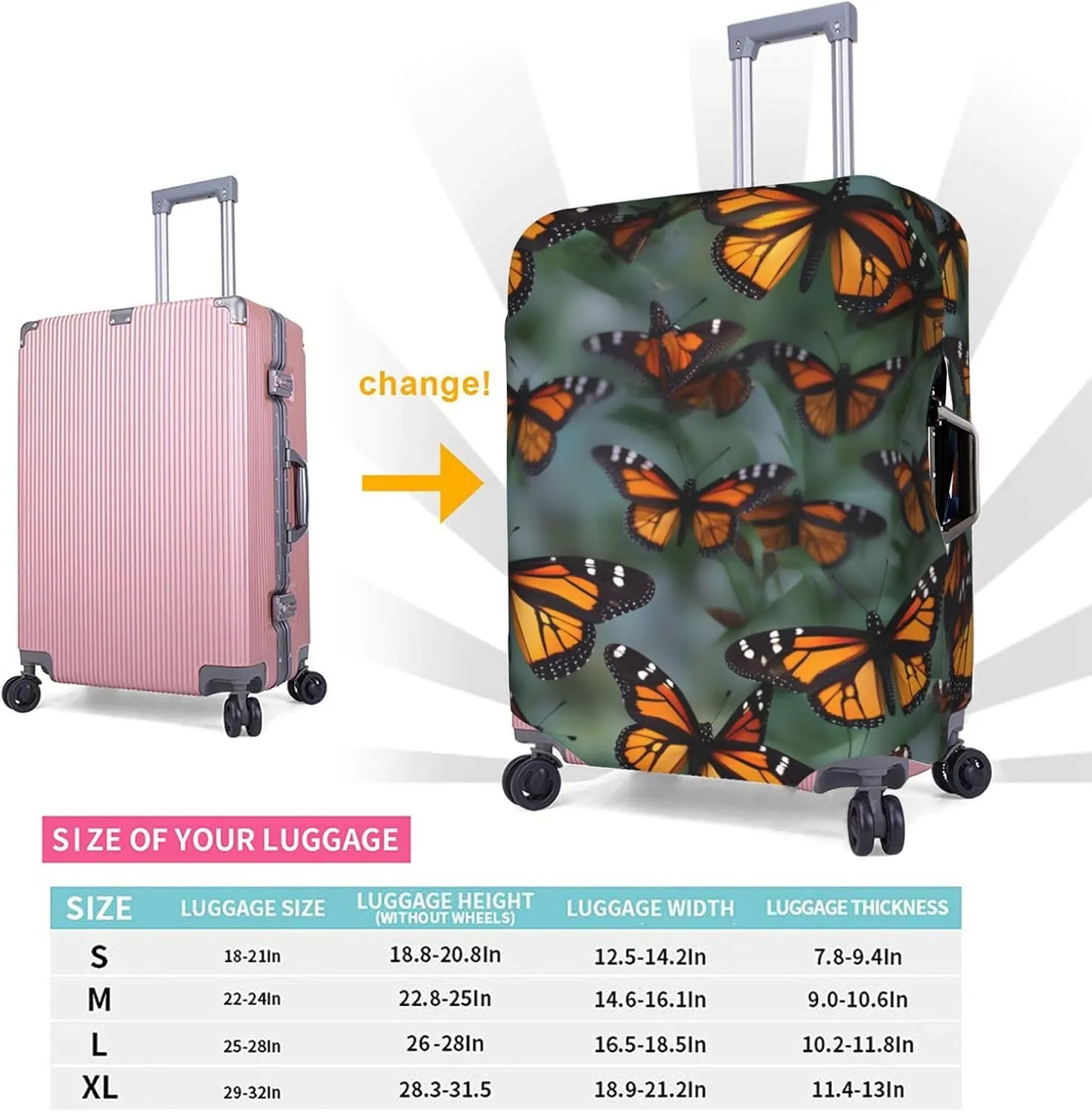Monarch Butterflies Travel Luggage Cover Suitcase Protector Fits 18-22 Inch Luggage,Anti Scratch Dirt Covers