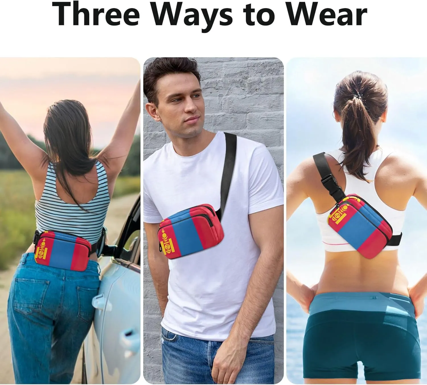 Mongolia Flag Women Fanny Pack Belt Bag Hip Pouch Waterproof Flower Crossbody Waist Bag