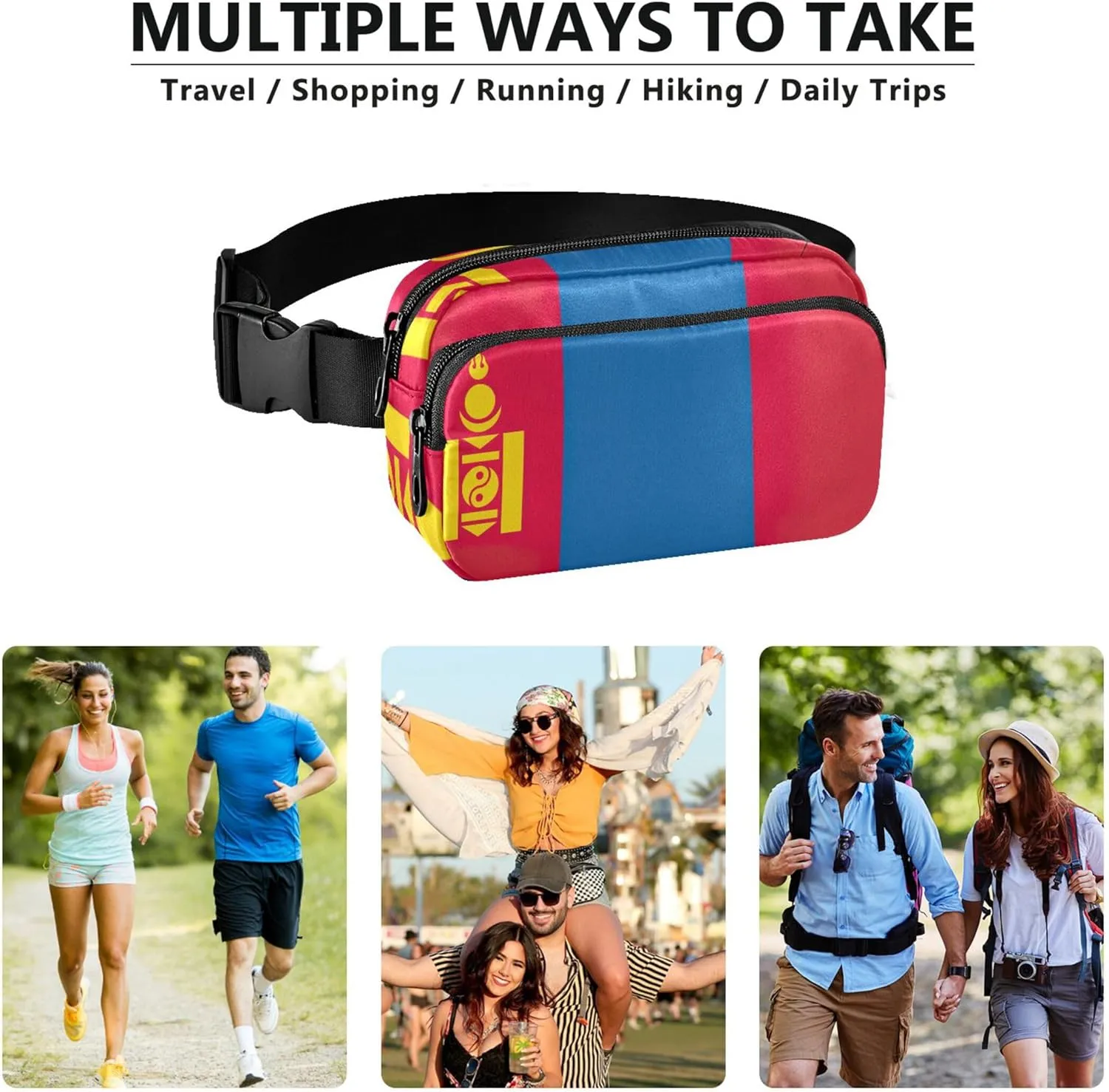 Mongolia Flag Women Fanny Pack Belt Bag Hip Pouch Waterproof Flower Crossbody Waist Bag