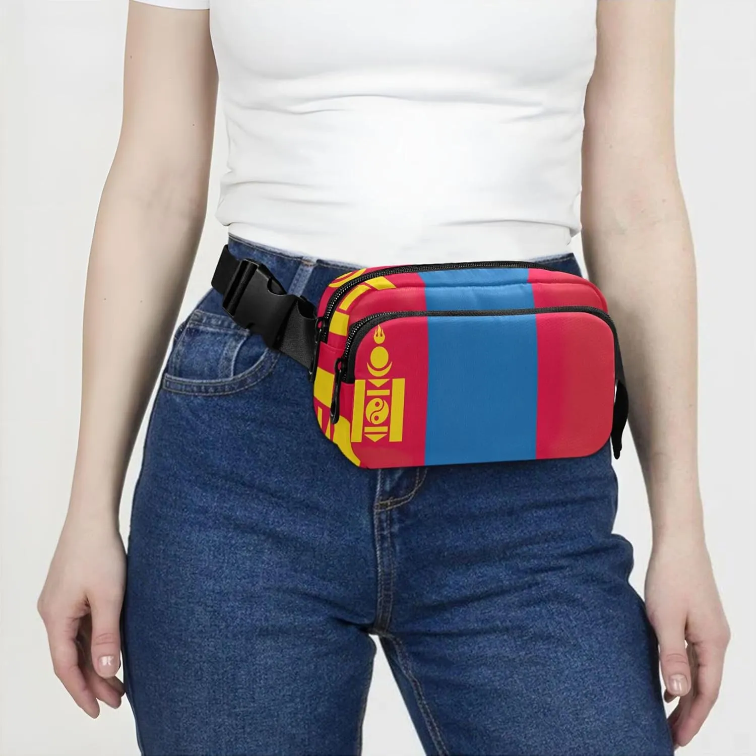 Mongolia Flag Women Fanny Pack Belt Bag Hip Pouch Waterproof Flower Crossbody Waist Bag