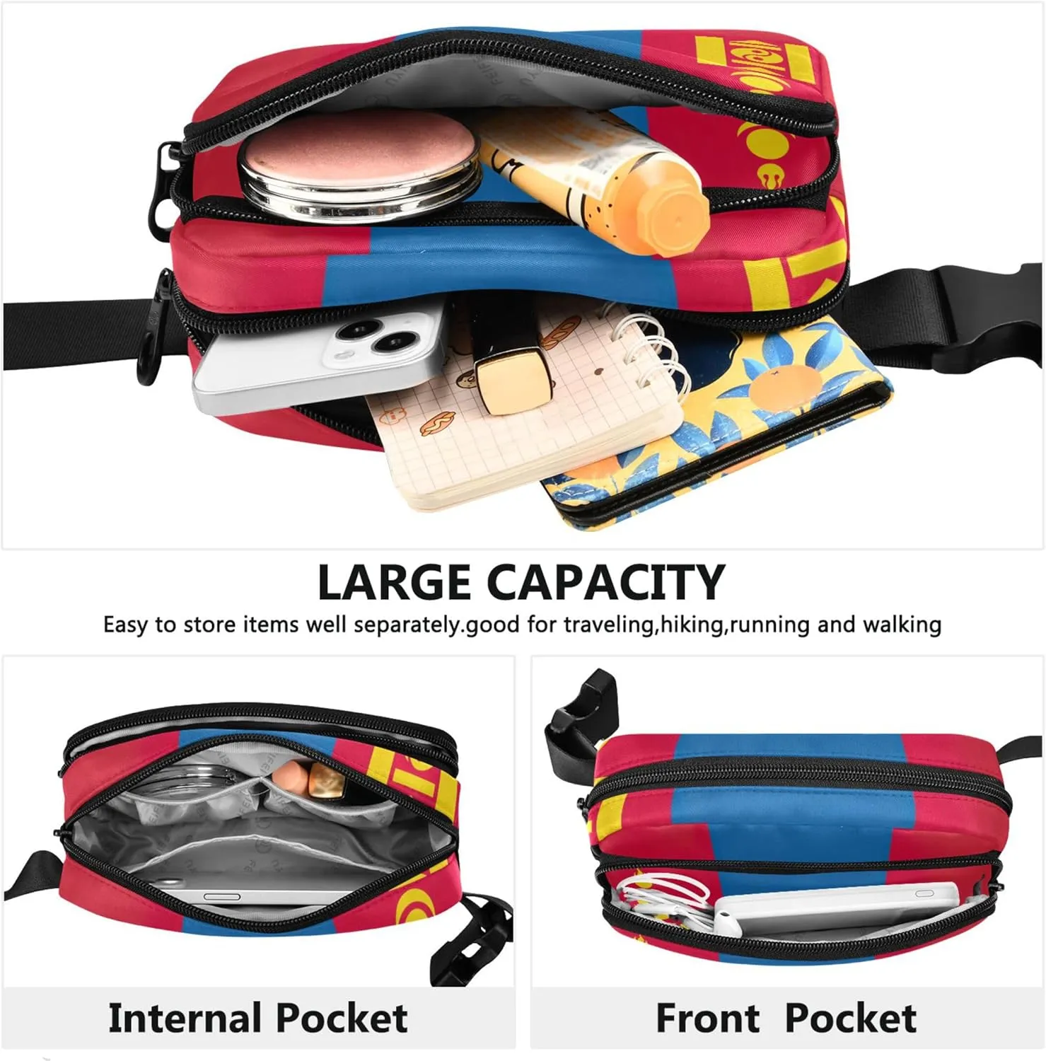 Mongolia Flag Women Fanny Pack Belt Bag Hip Pouch Waterproof Flower Crossbody Waist Bag