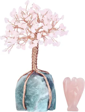 mookaitedecor Rose Quartz Crystal Money Tree Crystals Base & Guardian Angel Figurine Ornament for Wealth and Luck