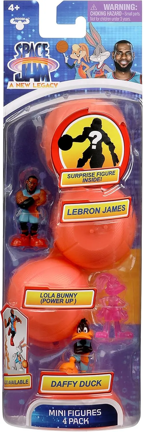 Moose Toys Space Jam: A New Legacy - 4 Pack - 2" Lebron, Daffy Duck, Lola Bunny, & 1 Mystery Figures - Starting Line Up, Multicolor (14573)