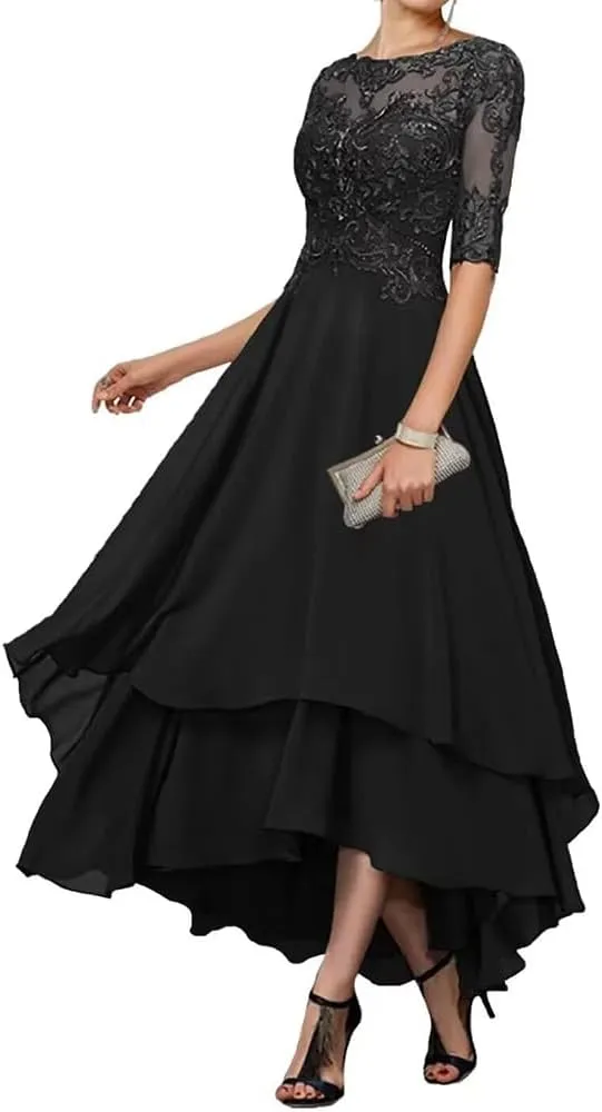 Mother of The Bride Dresses for Wedding Tea Length lace Appliques Half Sleeve Women's Evening Dresses