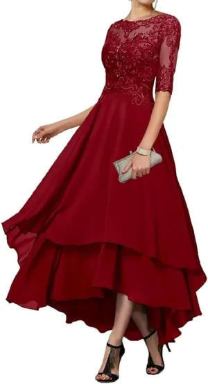 Mother of The Bride Dresses for Wedding Tea Length lace Appliques Half Sleeve Women's Evening Dresses