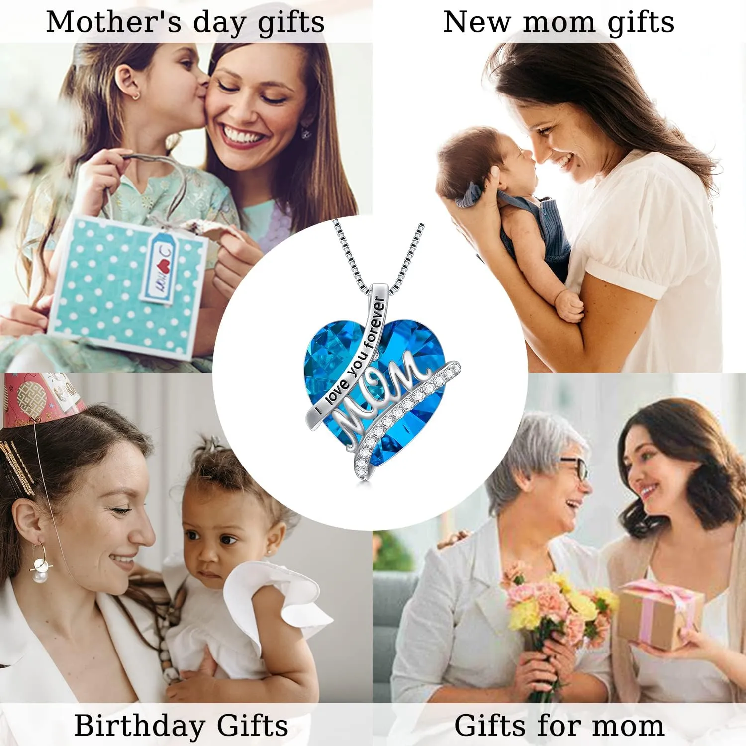 Mothers Day Gifts for Mom s925 Sterling Silver I Love You Forever Love Hear Mon Pendant Necklace with 12 Birthstone Jewelry Birthday Christmas Gifts for Women Grandma Mom Nana From Duaghter Son
