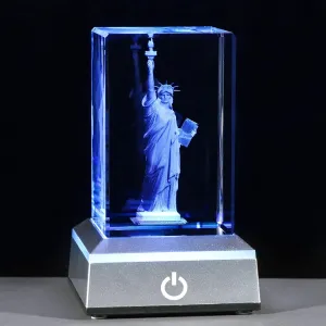 Movdyka 3D Crystal Statue of Liberty Figurine New York City Souvenirs Gifts for Women Men Friends Home Office Decor, Laser Etched Liberty Statue with LED Base