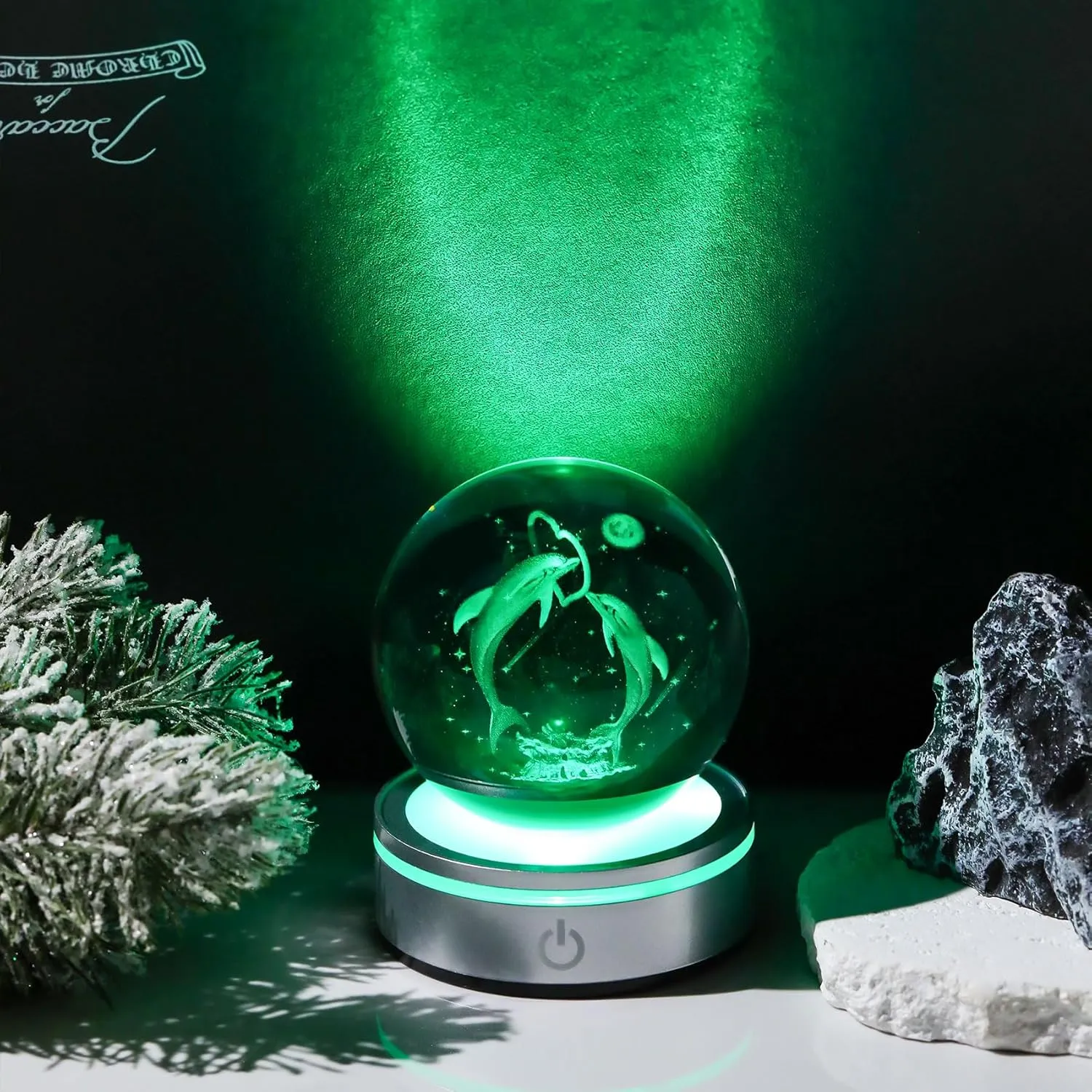 Movdyka Dolphin Gifts for Women Couples 3D Crystal Ball Dolphin Heart Statue Lamp Home Office Decor Snow Globes Dolphin Gifts for Girls on Birthday Wedding Christmas - 3.15"/8CM