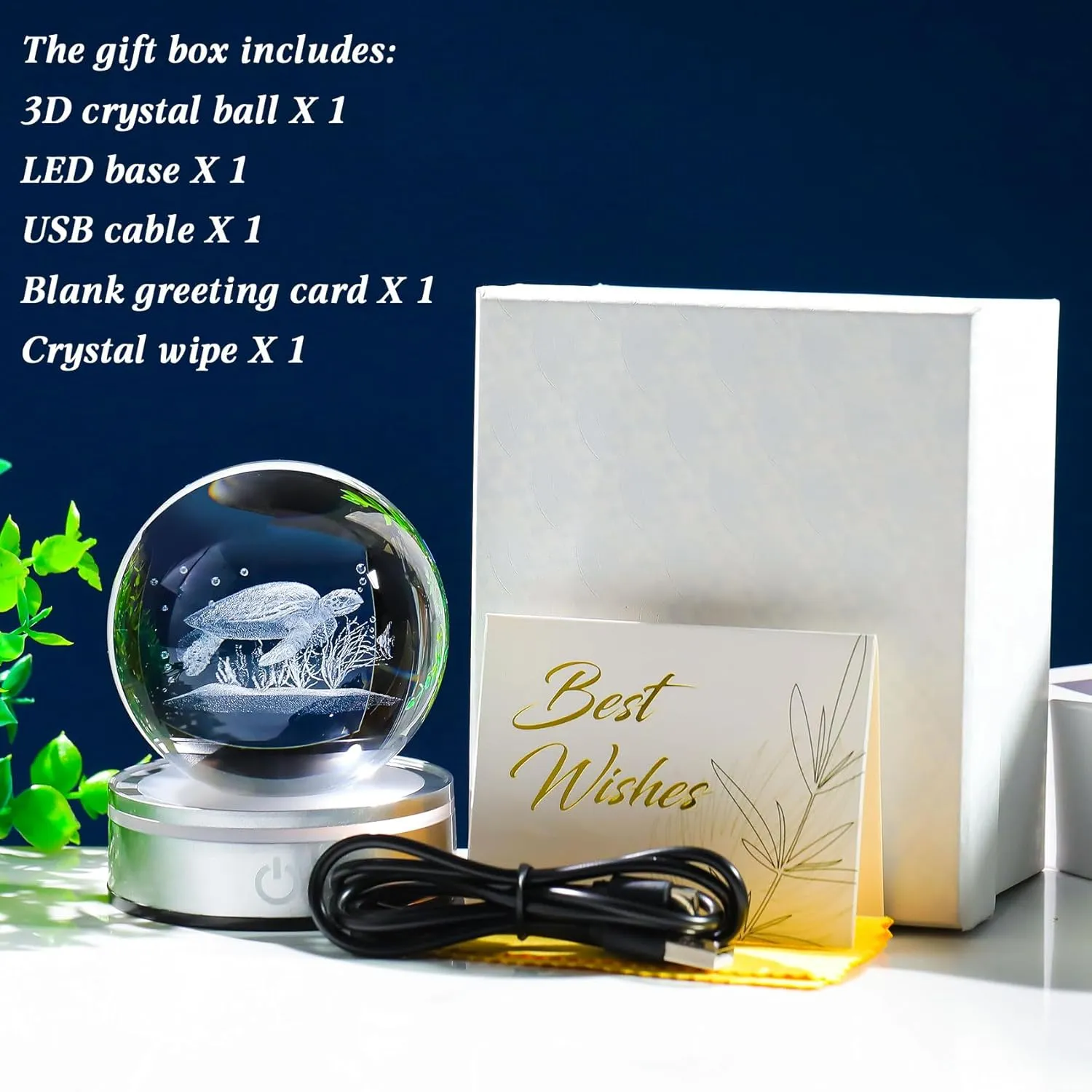 Movdyka Sea Turtle Gifts for Women Men 3D Sea Turtle Decor Statue Crystal Ball Night Light, Laser Engraved Sea Turtle Ornament Figurine Glass Snow Globe Room Decorations Crafts