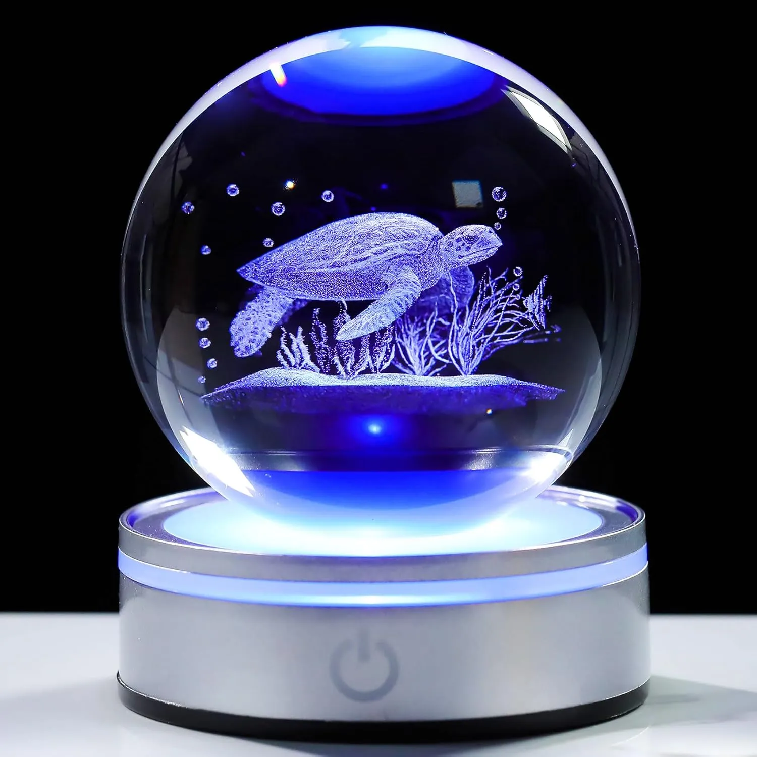 Movdyka Sea Turtle Gifts for Women Men 3D Sea Turtle Decor Statue Crystal Ball Night Light, Laser Engraved Sea Turtle Ornament Figurine Glass Snow Globe Room Decorations Crafts