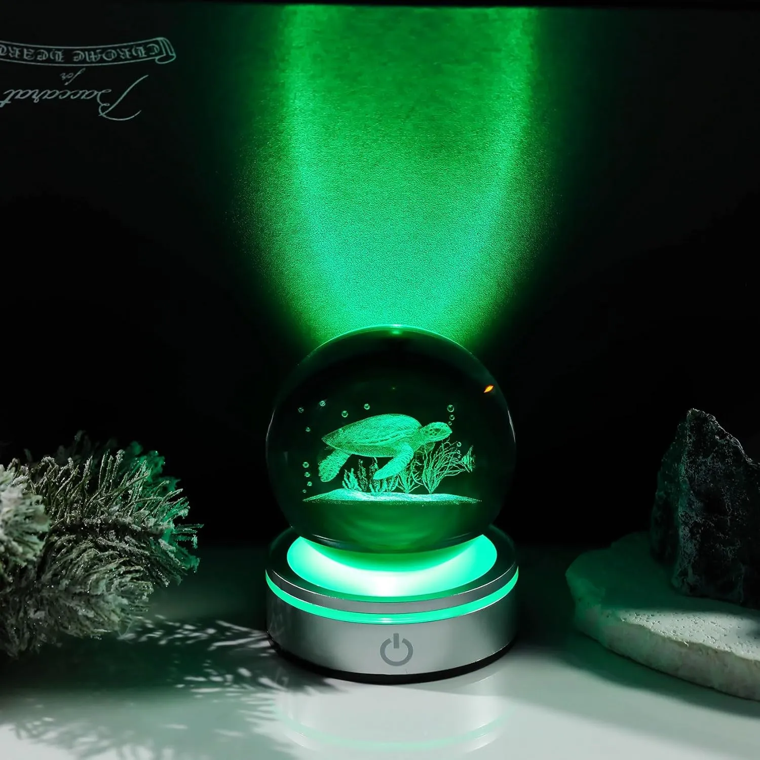 Movdyka Sea Turtle Gifts for Women Men 3D Sea Turtle Decor Statue Crystal Ball Night Light, Laser Engraved Sea Turtle Ornament Figurine Glass Snow Globe Room Decorations Crafts