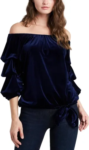 MSK Womens Velvet Blouson Pullover Top Navy L