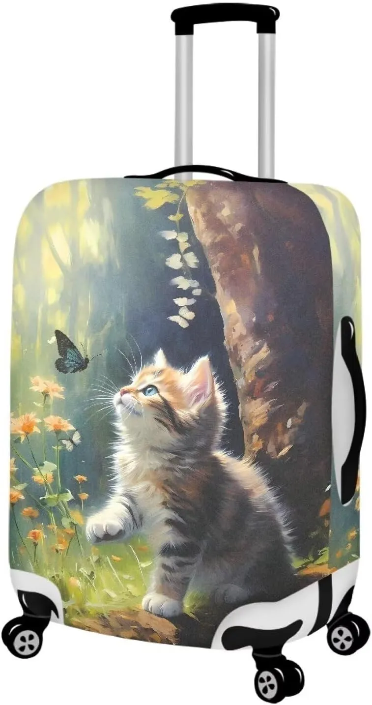 Mumeson 3D Cat Luggage Cover Washable Elastic Cloth Dustproof Suitcase Covering Airplane Travel Luggage Cover Vacation Dailyuse Suitcase Protection Cover