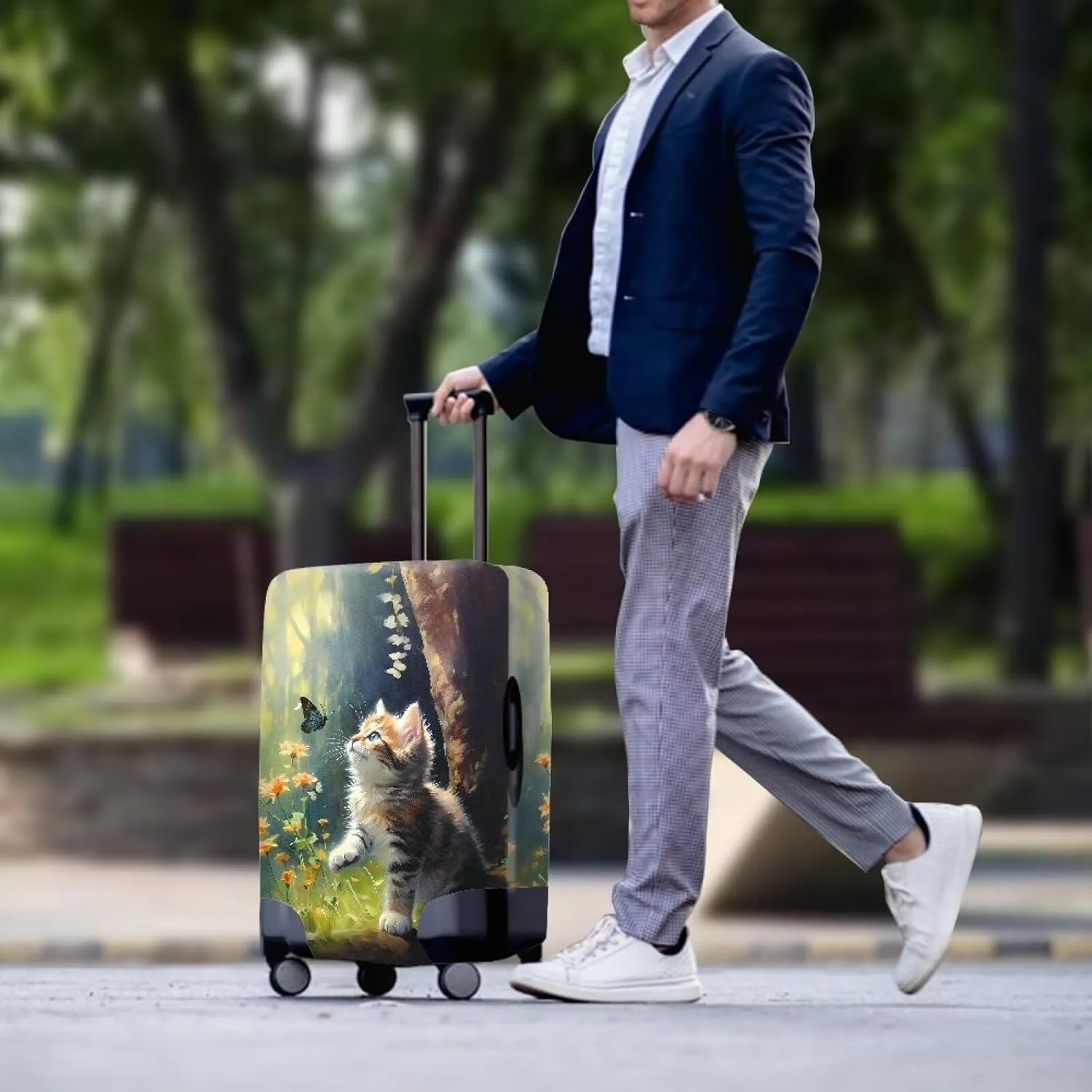 Mumeson 3D Cat Luggage Cover Washable Elastic Cloth Dustproof Suitcase Covering Airplane Travel Luggage Cover Vacation Dailyuse Suitcase Protection Cover